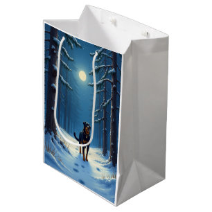 Rottweiler Starry Forest Hike Christmas Painting Medium Gift Bag