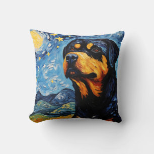 Rottweiler Starry Night Throw Pillow
