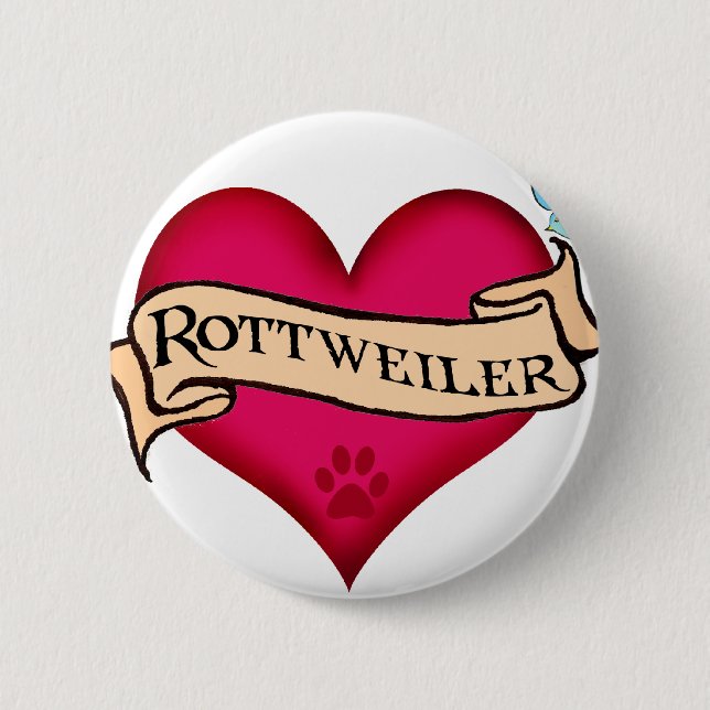 Rottweiler Tattoo Heart 2 Inch Round Button (Front)