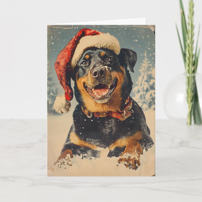 Rottweiler vintage personalized Christmas Holiday Card (Front)
