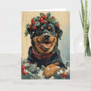 Rottweiler vintage personalized Christmas Holiday Card