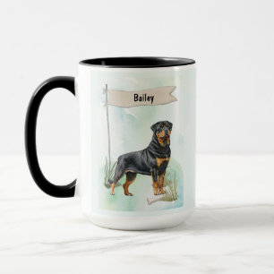 Rottweiler Watercolor Personalized Dog Mug
