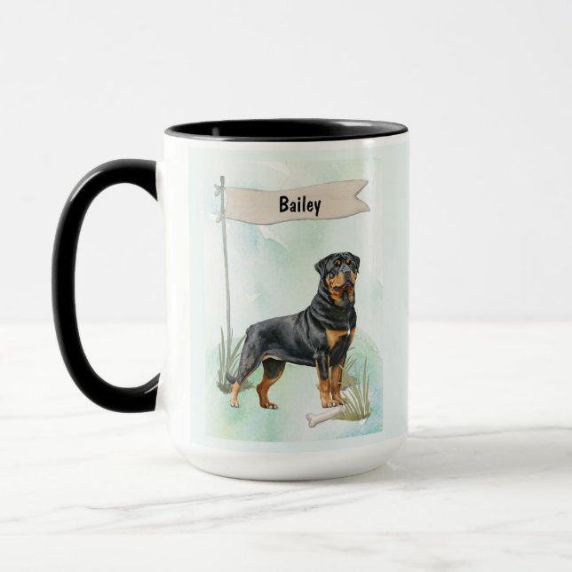 Rottweiler Watercolor Personalized Dog Mug (Left)