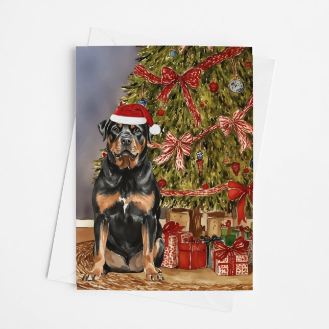 Rottweiler Watercolor Under the Christmas Tree Card (Creator Uploaded)