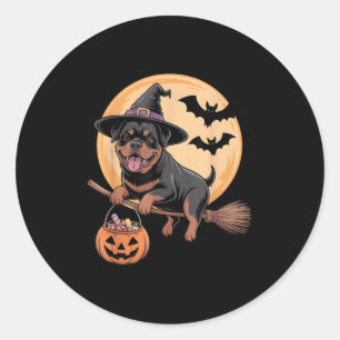 Rottweiler Witch Hat Pumpkin Halloween Costume Men Classic Round Sticker