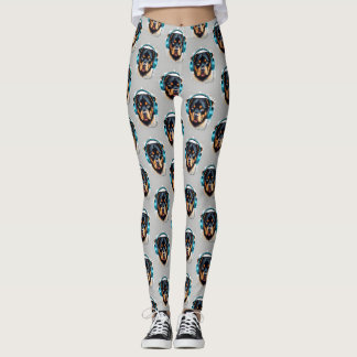 Rottweiler with Headphones Leggings 4