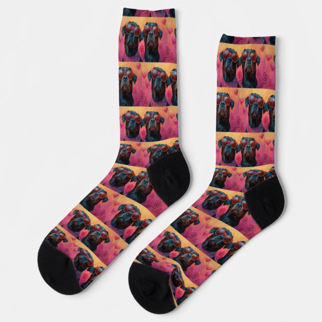 Rottweiler With Heart Roses Valentine's Day Socks (Left)