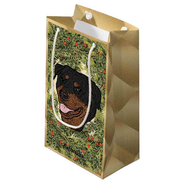 Rottweiler Wreath Small Gift Bag (Front Angled)