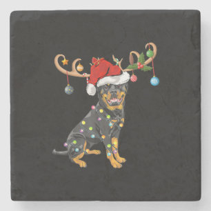 Rottweiler Xmas Gift Santas Reindeer Rottweiler Stone Coaster