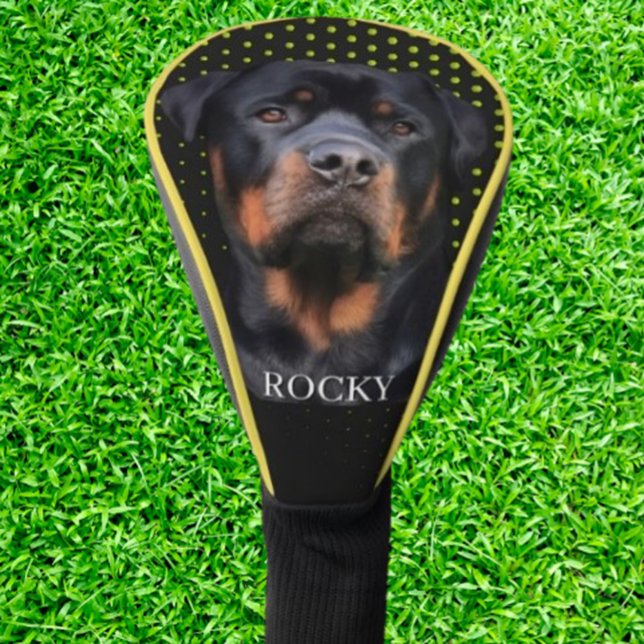   Rottweiler Yellow Golf Head Cover (Protect your clubs in style with this Rottweiler golf head cover featuring unique yellow dots)