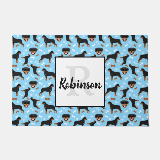 Rottweilers Rotties Dog l Monogram Last Name      Doormat (Front)
