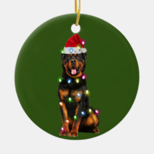 Rottweilers With Christmas Scafts Santa Hat Ceramic Ornament