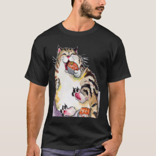 Rotund Cat Eating Sushi T-Shirt