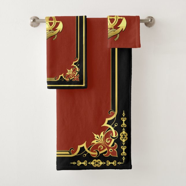 Roue/ancre du navire nautique rouge/or (En situation)