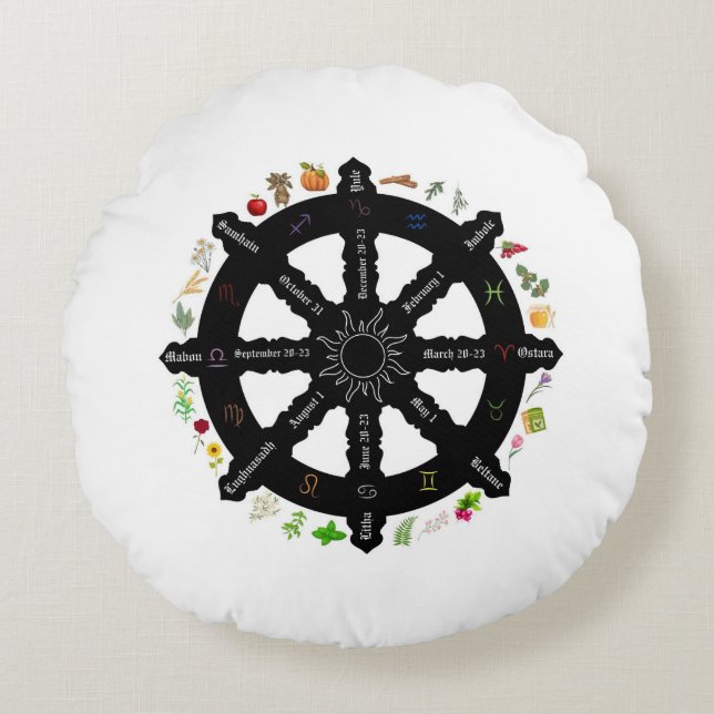 Roue de l'année Coussin Pagan Wicca sorcière Sabba (Devant)