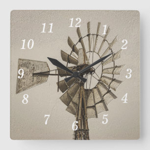 Roue D'Un Moulin À Vent Sepia Mur Horloge