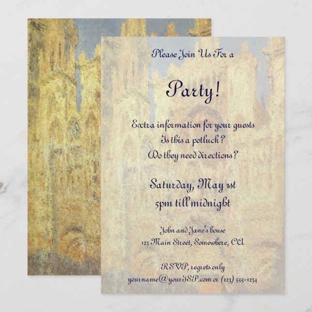 Rouen Cathedral, Sunset by Claude Monet Invitation (Front/Back)