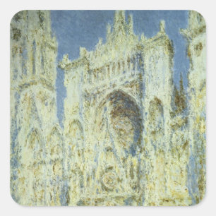 Rouen Cathedral West Facade Sunlight, Claude Monet Square Sticker