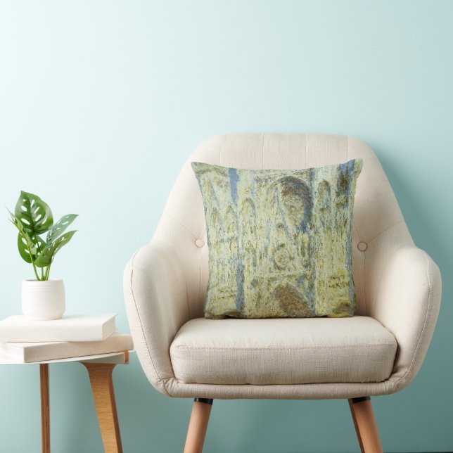 Rouen Cathedral West Facade Sunlight, Claude Monet Throw Pillow (Chair)