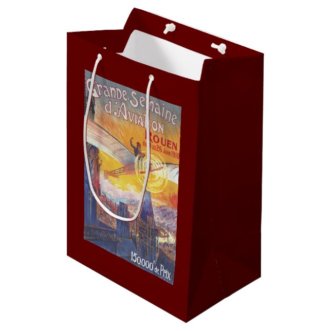 Rouen, France - Pilot and Plane Medium Gift Bag (Front Angled)