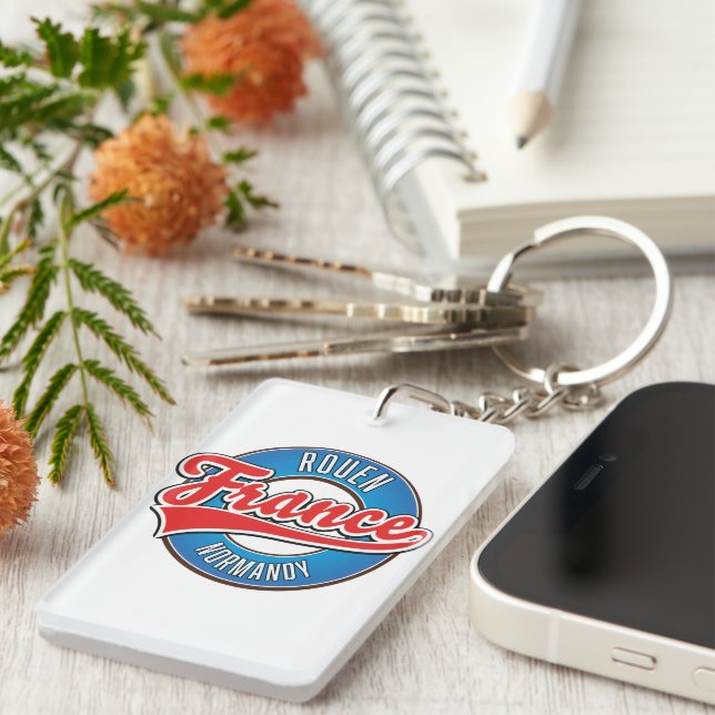 Rouen Normandy France retro logo Keychain (Front Right)