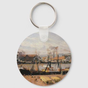 Rouen Port, Unloading Wood by Camille Pissarro Keychain