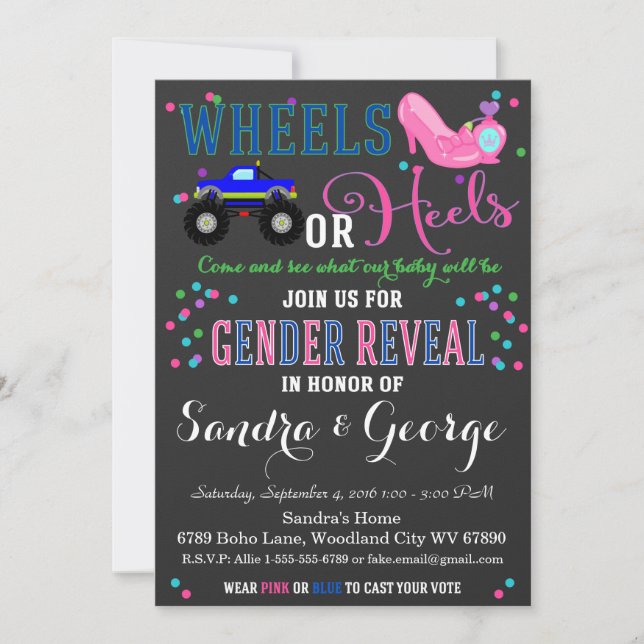 Roues ou talons Genre Révélation Partie Invitation (Devant)