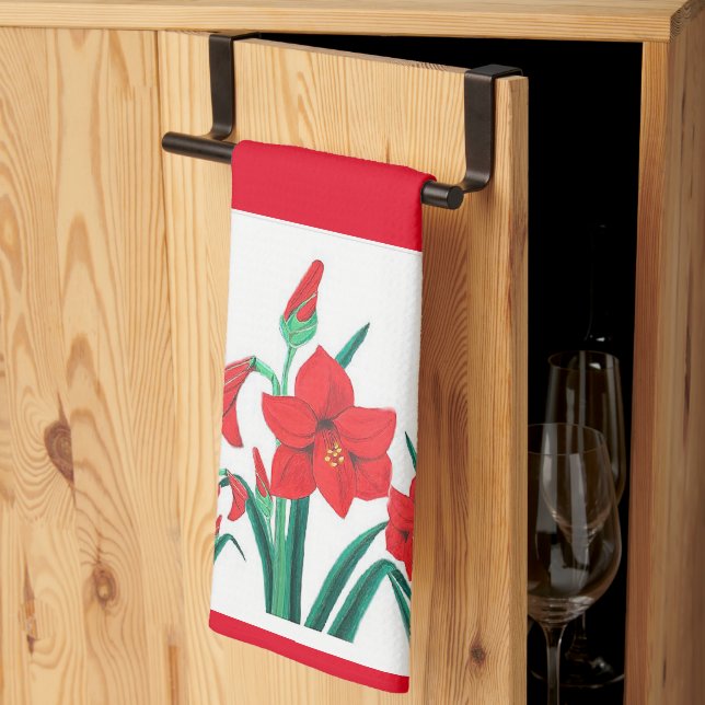 Rouge Amaryllis Cuisine Serviette Décor cadeau de  (Pliage en tiers)