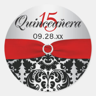 Rouge, argent, autocollant noir de Quinceanera de