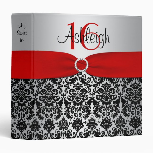 Rouge, argent, et classeur noir du bonbon 16 à (Devant/Côté)