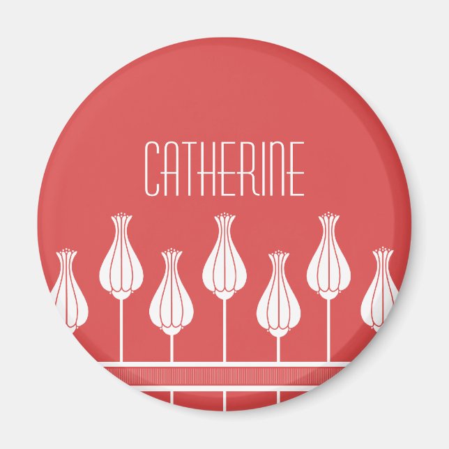 Rouge Art déco magnet floral (Devant)