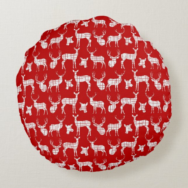 Rouge avec Coussin rond de cerf blanc (Dos)