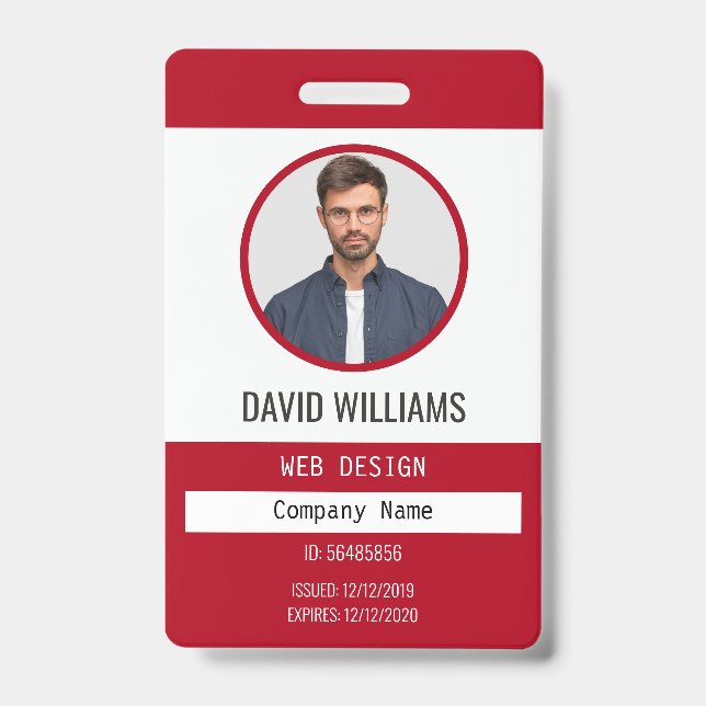 Rouge | Badge d'identité de l'entreprise photograp (Front)