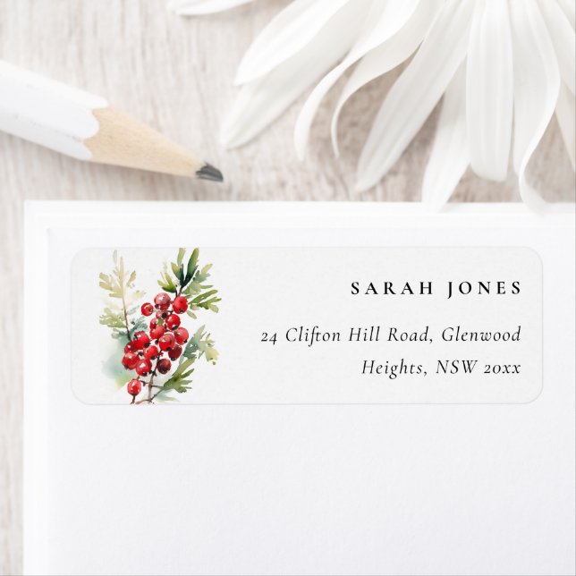 Rouge Berry Fir hiver Folio hiver Aquarelle (En situation)