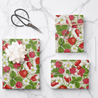 Rouge Berry & pilules Pharmacie Papier cadeau enve