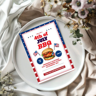 Rouge Blanc Bleu 4 juillet Invitation Pique-Nique 