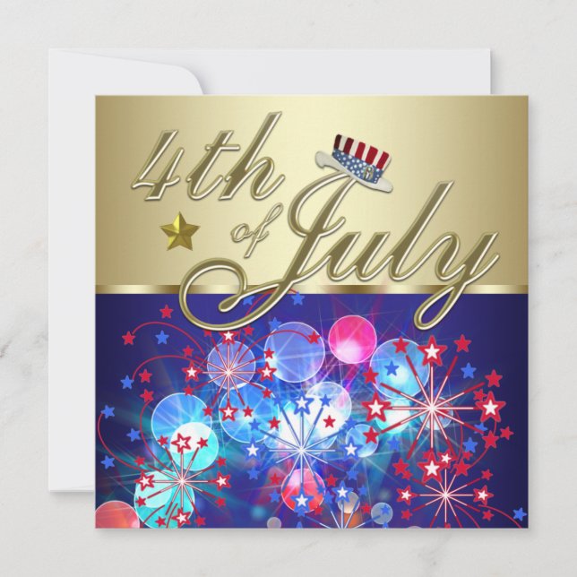 Rouge Blanc & Bleu Fireworks 4 juillet Invitations (Devant)