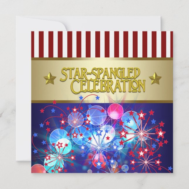 Rouge Blanc & Bleu Fireworks 4 juillet Invitations (Devant)