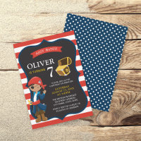 Rouge Blanc Bleu Pirate foncé Bois Invitation Anni