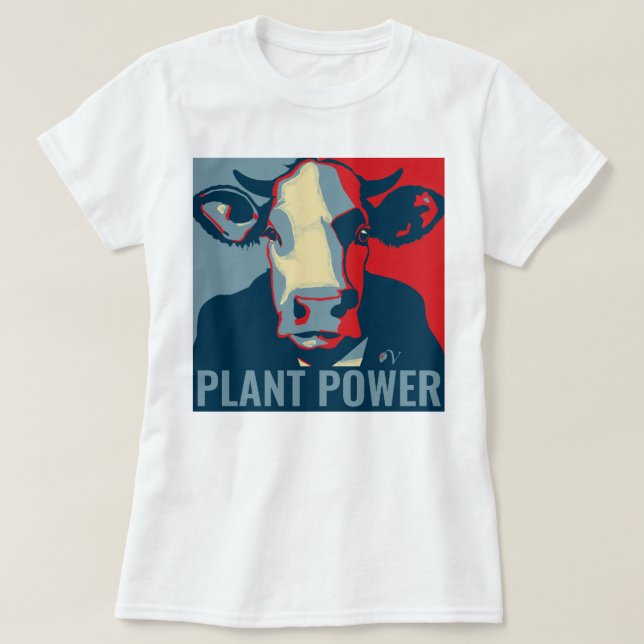 Rouge Blanc Bleu Pop Art Cow Tshirt Plante Power (Design devant)