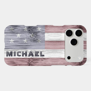 Rouge Blanc Bleu Rustique Bois Drapeau USA Monogra