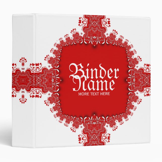 Rouge blanc décor fractal dentelle Classeur (Devant/Côté)