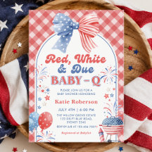 Rouge Blanc et Bébé Prévu Baby-Q Invitation à la B