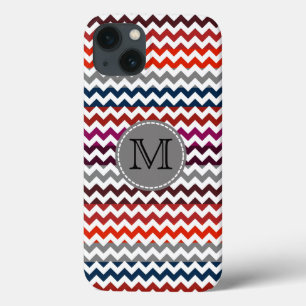 Rouge Blanc Gris Chevron Zigzag Monogram Coque Mat