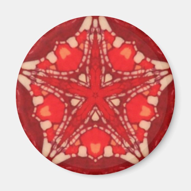 Rouge Blanc Mandala Star Géométrie Fractale Magnet (Devant)