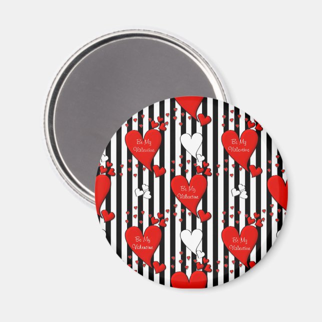Rouge Blanc Noir Coeurs Valentin Magnet (Recto/Verso)