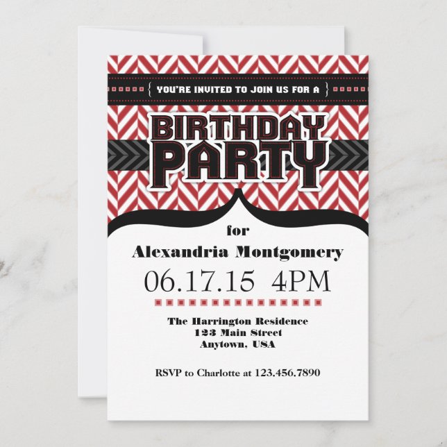 Rouge Blanc Noir Noir Fosse Invitation Anniversair (Devant)