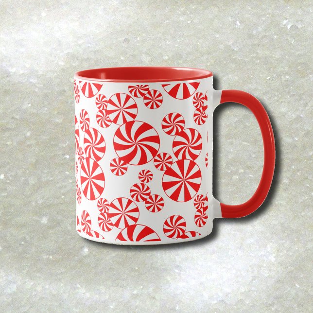 Rouge Blanc Peppermenthe Motif Mug (Peppermint Candy Pattern Coffee Mug)