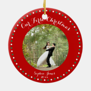 Rouge Blanc Vert premier mariage ornement de Noël