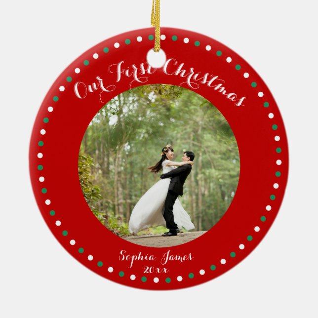 Rouge Blanc Vert premier mariage ornement de Noël (Dos)